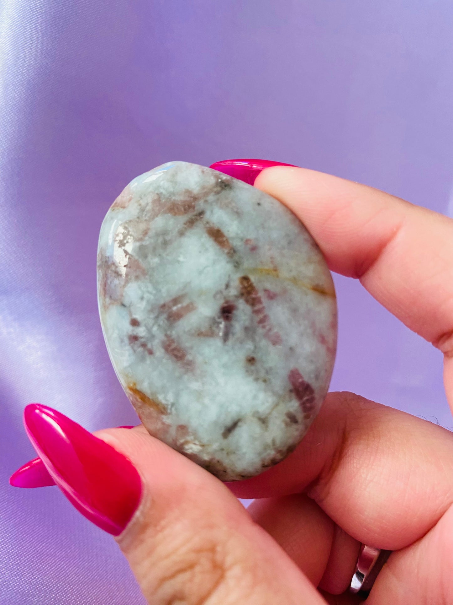 Pink Tourmaline in Quartz Palmstone A