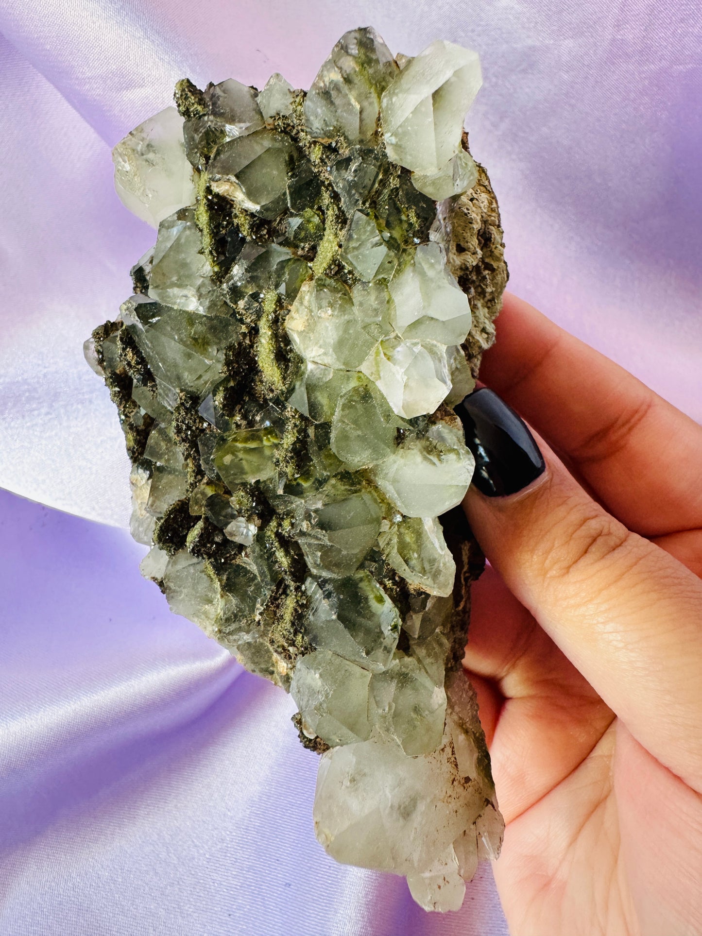 Forest Epidote in Quartz Clusters